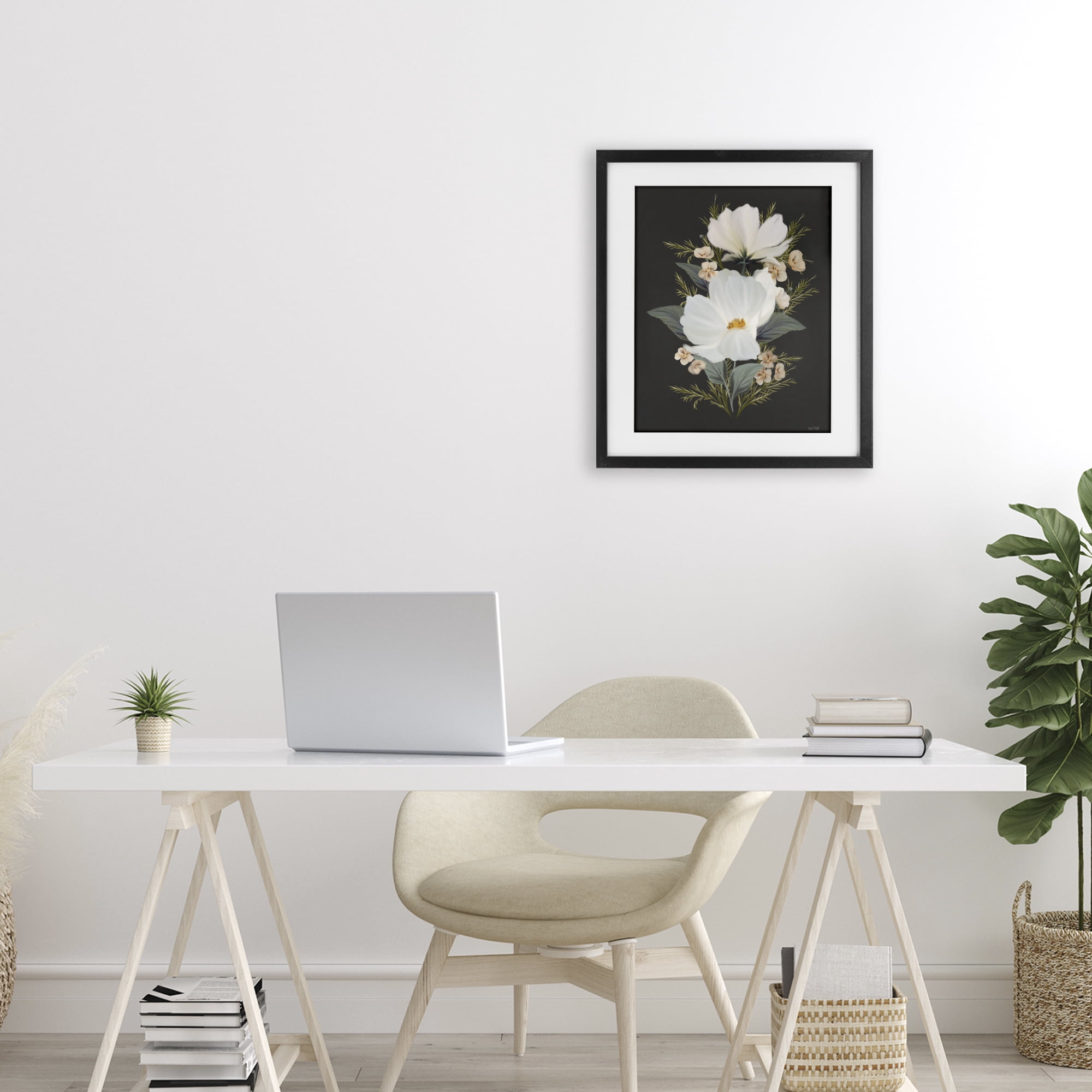 Stupell Industries Lace Cosmos Flowers Black Framed Print Under Glass, design by House Fenway