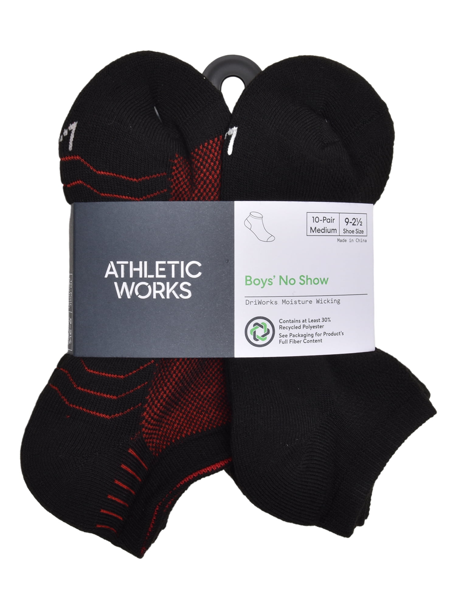 Athletic Works Boys Stripe Sole No Show, 10-pack, Size Large (Shoe Size 3-9)
