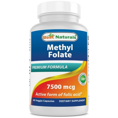 Best Naturals Methyl Folate 7500 mcg (7.5mg) (Most Bio-Available) Veggie Capsule - Supports Cell Formation Growth Function, Brain, Memory, Cardiovascular Health, 60