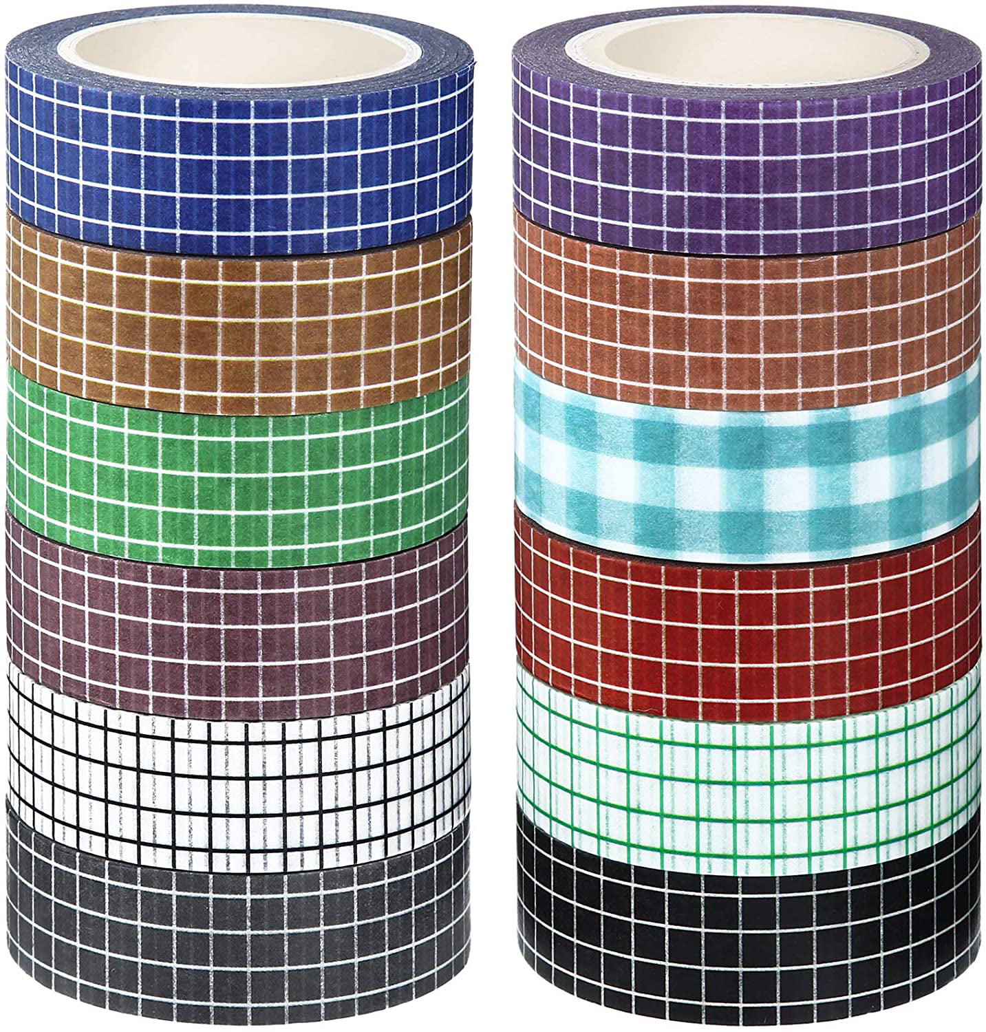 7 Rolls Grid Washi Tape Sticky Paper Tape for DIY Scrapbooking Crafts Decor Labels 