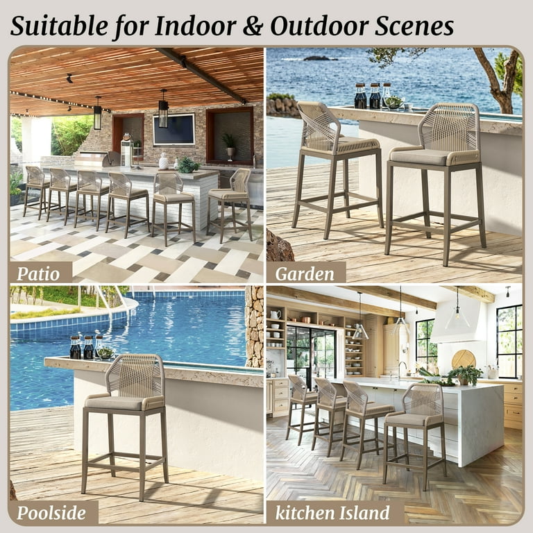 Dycanpo Outdoor Counter Height Chairs, Boho-Style Rattan