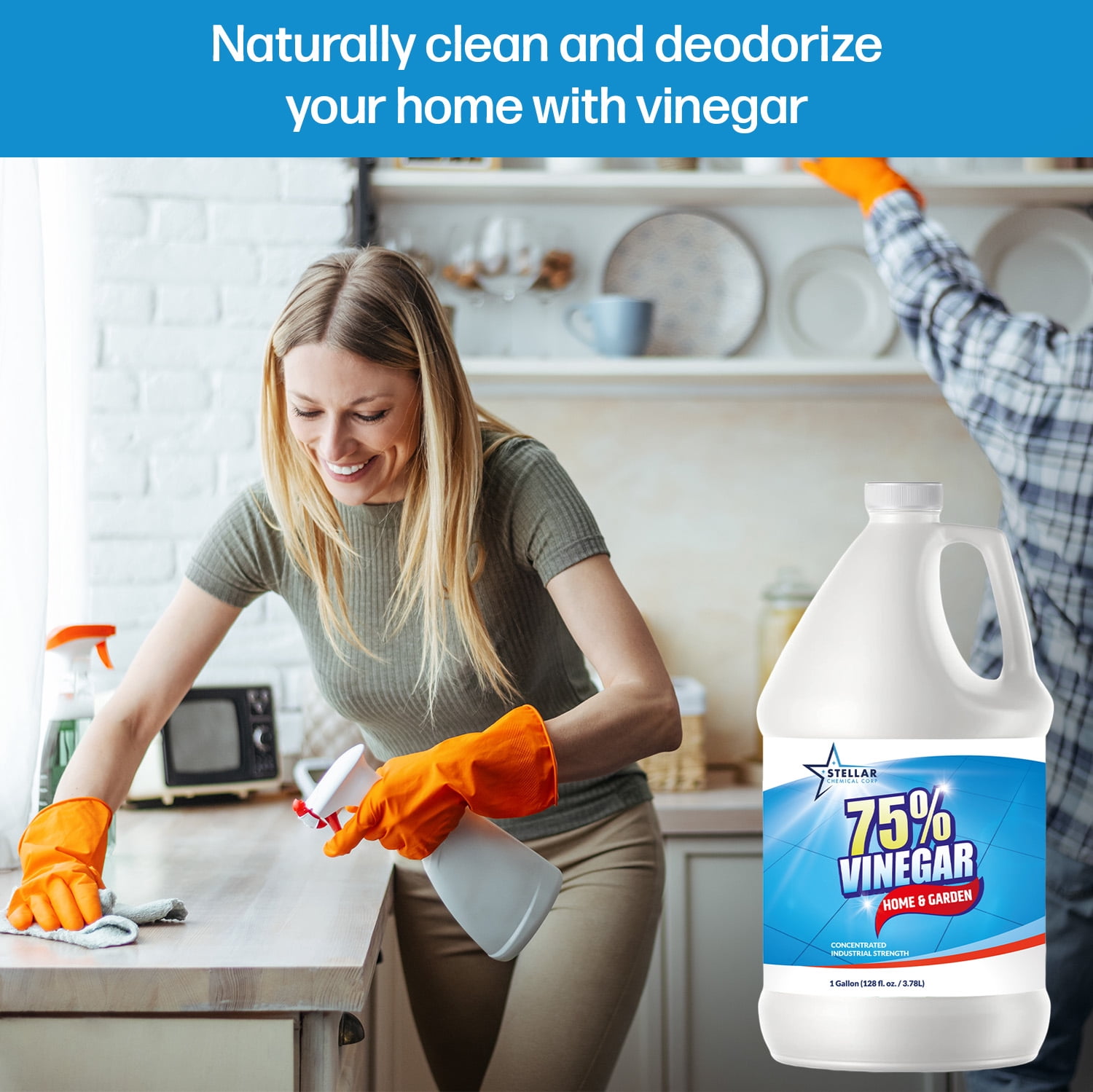 Stellar Chemical Corp - 75% Pure Vinegar - 100% Natural Concentrated Cleaner - Dilutes to 15 Gallons - 15x Power Vinegar - 1 Gallon