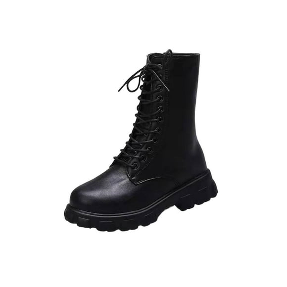 Woobling Women Comfort High Top Shoes Tactical Waterproof Chunky Heel Combat Boot Work Boots Black 8.5