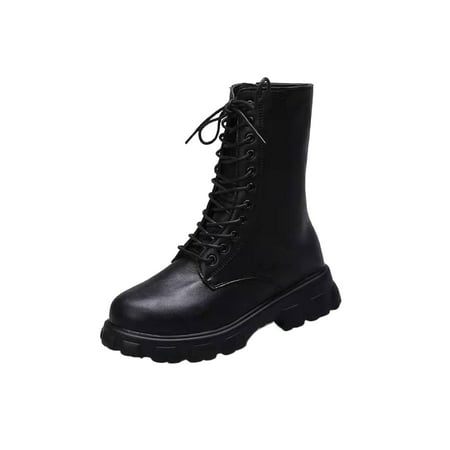 

Gomelly Women Comfort Combat Boot Non-Slip Chunky Heel High Top Shoes Military Walking Fashion Lace Up Work Boots Black 10