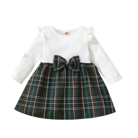 

Toddler Girls Casual Long Sleeve Ribbed Plaid Princess Dress