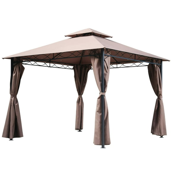 PayLessHere Pop Up Patio Canopy with Double Roof Sidewalls Curtain Steel Frame(10'x13')
