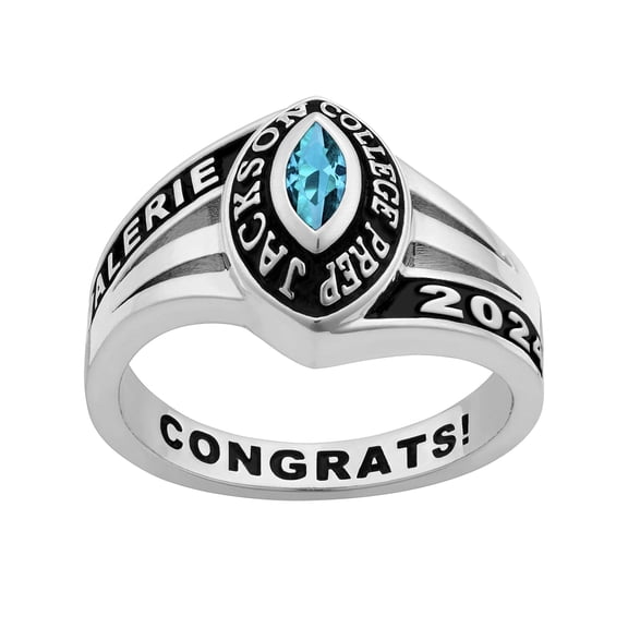 Bhavani Gems CLASS RING Women's Platinum Plated Celebrium Marquise Tailored Class Ring, Personalized, High School or College Graduation