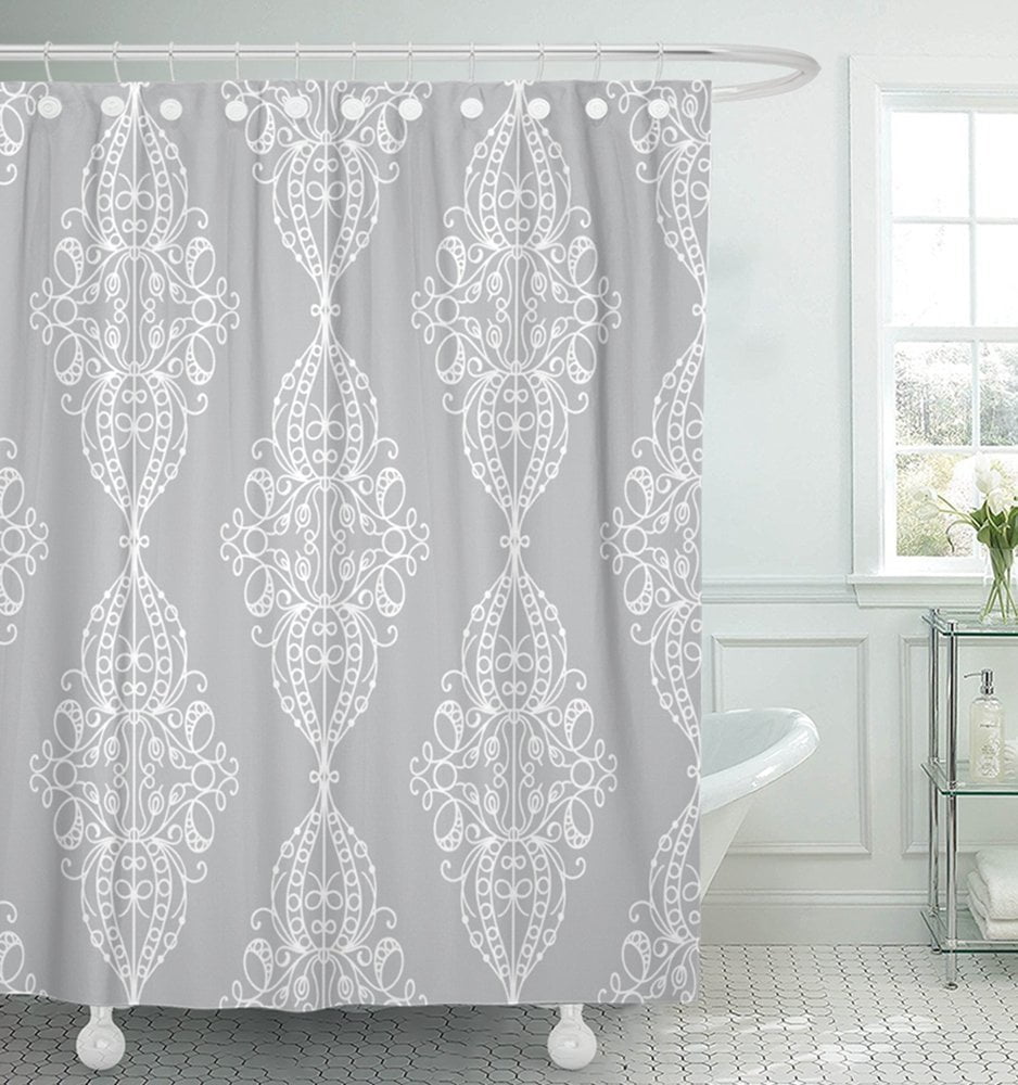KSADK Endless Damask In White And Silver Grey Colors Flourish