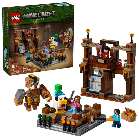 LEGO Minecraft Woodland Mansion Fighting Ring - Building Toy for Kids Age 10  - Includes Steve, Garrett, & Henry Minecraft Figures, Plus a Chicken Jockey & More - Birthday Gift Idea for Fans - 21272