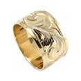 thumbnail image 2 of 14K yellow gold hand engrave Hawaiian plumeria scroll band ring smooth edge 10mm size 11.5, 2 of 4