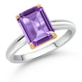thumbnail image 2 of Gem Stone King 925 Silver and 10K Yellow Gold Ring Purple Amethyst Engagement Ring for Women (2.50 Cttw, Emerald Cut 9X7MM, Gemstone February Birthstone, Available in Size 5, 6, 7, 8, 9), 2 of 4