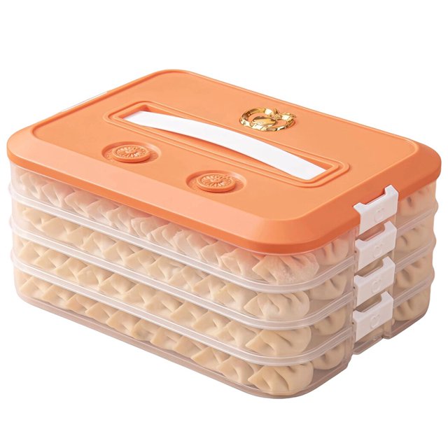 Dumpling Box - Large Capacity, Multi-Layer Freezer-Safe Snack Storage Container with Freshness Timer, Airtight Seal, and Convenient Carry Handle