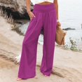 thumbnail image 2 of Pantalon Femme High Waist Wide Leg Palazzo Pants For Women Smocked Workout Pants with Pockets for Women plus Size Casual Petite Elastic Waist Sweatpants Casual Elastic Stretch Pink 3XL, 2 of 8
