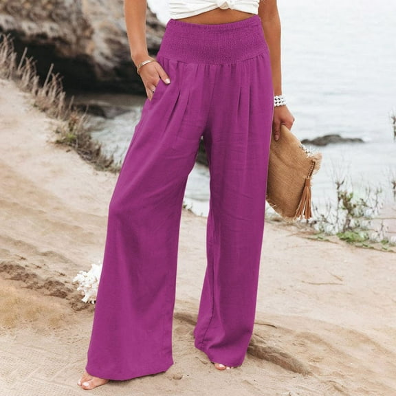 Rhuody Pants For Women High Waist Wide Leg Palazzo Elastic Waist Loose Comfy Pajama Pants With Pockets Leisure Wear 3Xl Hot Pink