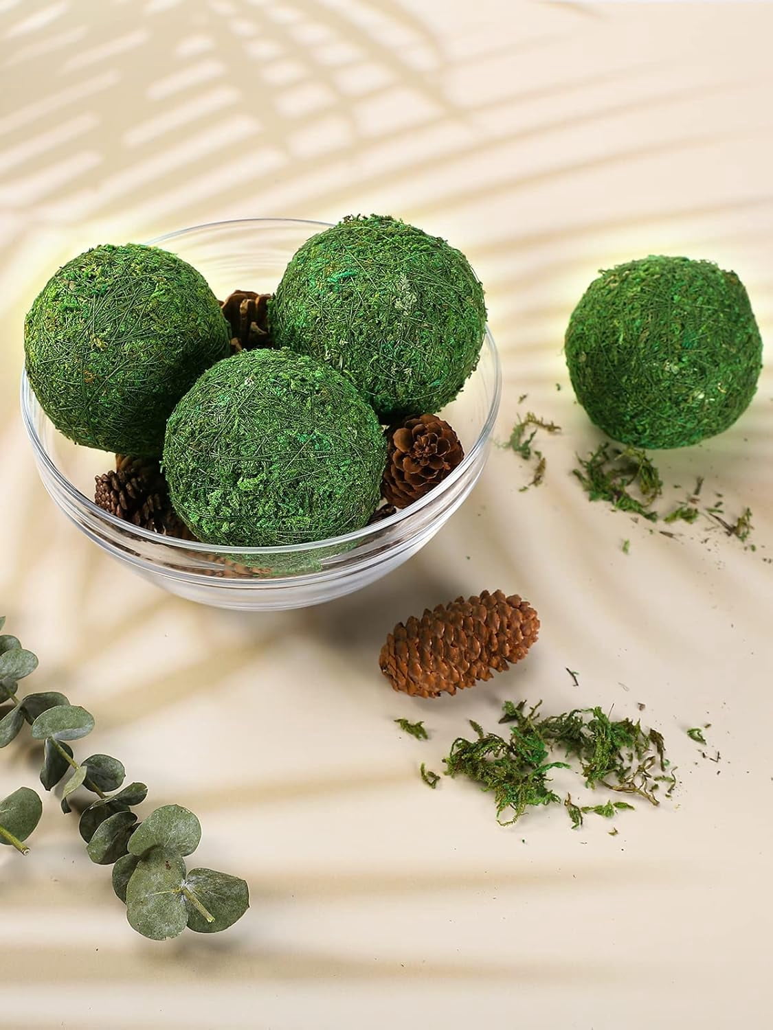 6Pack Decorative Faux Dried Moss Balls- 3" Artificial Green Plant Mossy Globes Handmade Sphere Moss Gift for Home Dough Bowl Vase Chinoiserie Decors Party Wedding Display