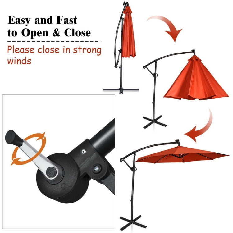 Aimee Lii 10 ft 360° Rotation Solar Powered LED Patio Offset Umbrella without Weight Base, Outdoor Umbrellas for Patio, Orange Aimee Lii 10 ft 360° Rotation Solar Powered LED Patio Offset Umbrella without Weight Base, Outdoor Umbrellas for Patio, Orange