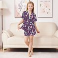 thumbnail image 6 of FORMRS Kids Short Sleeve Top and Pants Pajama Set Unisex Satin 2-Piece Sleepwear, Sizes 11-12Y, Purple Space Cat Pattern, 6 of 8
