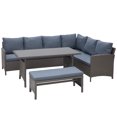 thumbnail image 2 of Outsunny 4 Pieces Patio Wicker Dining Sets, Outdoor PE Rattan Sectional Conversation Set with Cushions & Dining Table, Bench for Garden, Backyard, Lawn, Gray, 2 of 9