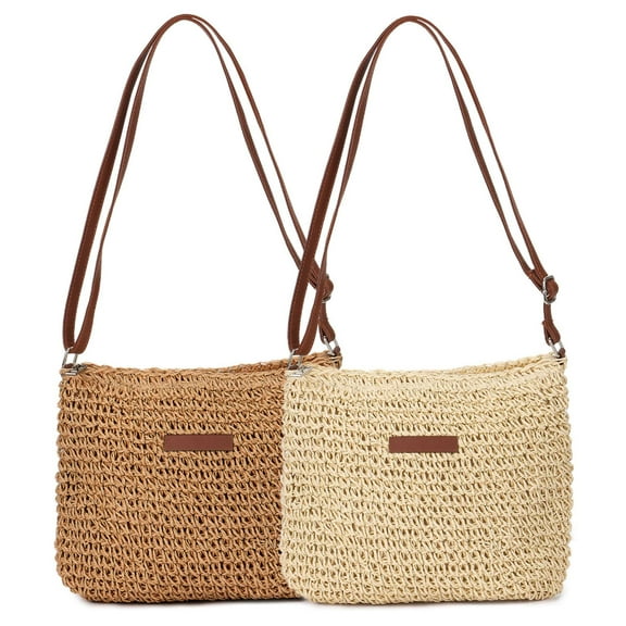BadPiggies Women Straw Crossbody Bag Summer Beach Woven Shoulder Handbag Purse Boho Clutch Bags (Khaki)