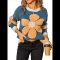 thumbnail image 3 of Suéter de Punto de Halloween para Mujer, Cuello Redondo, Estampado de Calabaza, Larga, Informal, Holgado, Top Corto Azul L, 3 of 10