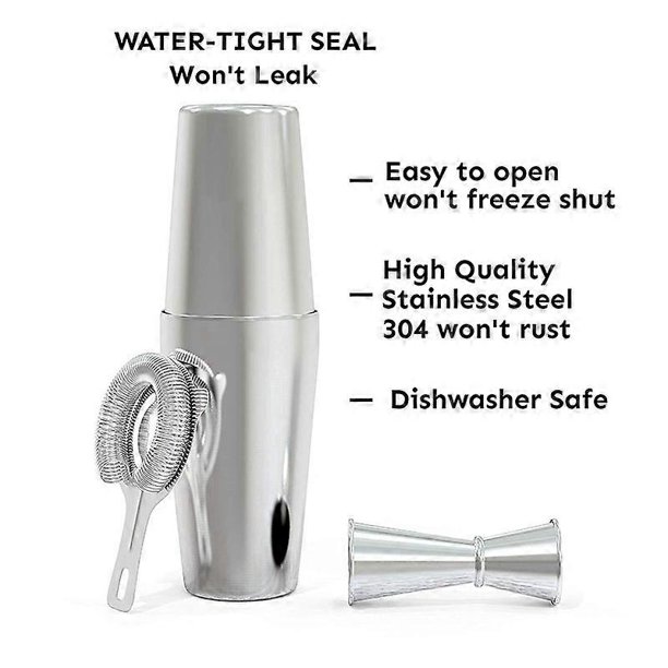 Cocktail Shaker Set: Professional Boston Shaker, Cocktail Strainer and Jigger Set. 4 Piece Premium S