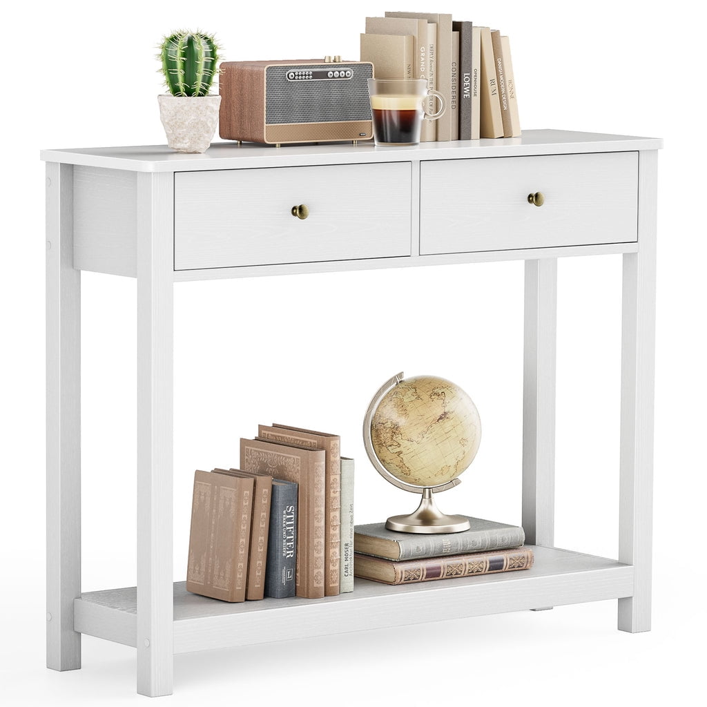 Aiho Console Table 39" with Drawers, Wood Entryway Table Hallway Table with Open Storage, Sofa Table for Living Room, Foyer and Corridor - White