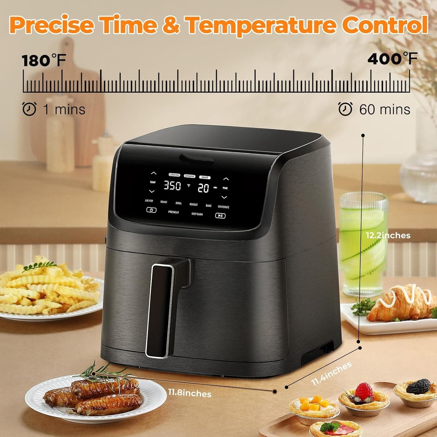 Air Fryer 7.2 QT 1700W Oilless Oven Healthy Cooker Air Fryers Large Capacity with 8 Presets, LCD Touch Screen, Customerizable Cooking, Non-Stick Basket (Black)