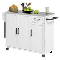 Kitchen Island with Stainless Steel Top, Rolling Cart with Drawer & Cabinets - White