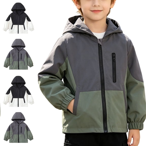 Afuyipoi Kids Zip Up Hooded Jacket Windbreaker Pockets Plain Casual Outdoor Travel Size 12 Mo-14Y Army Green Size 4T