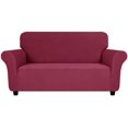 thumbnail image 6 of Super Stretch Loveseat Covers (57"-70"), New Striped Love Seat Slipcover, Dogs Pet Friendly Anti-Slip Couch Protector Spandex Durable 2 Seater Fabric Sofa Cover (Wine Red, Loveseat), 6 of 6
