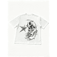 thumbnail image 2 of Women's Oversized White T-Shirt with Chrome Face and Star Graphic Print, Loose Fit Y2K Streetwear Tee Top, 2 of 9