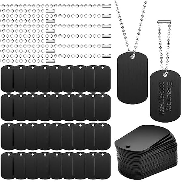 wonima02 100Pcs Military Dog Tags Set, 50 Pcs Aluminum Blank Dog Tag and 50 Pcs Iron Necklace Chain, Dog Tags Personalized for Pets, Suitable for Laser Engraving