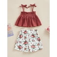 thumbnail image 4 of Wassery Toddle Girls Clothes Outifts Solid Color Tie-Up Spaghetti Strap Sleeveless Sling Tank Tops and Flower Print Shorts 2Pcs 6M-4T, 4 of 9