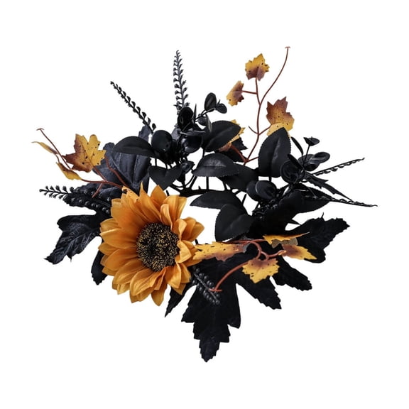 Halloween Candle Rings Wreaths, Gothic Candle Rings with Dahlias Sunflowers, Small Wreath for Autumn Harvest Farmhouse Theme Tabletop Halloween Decor