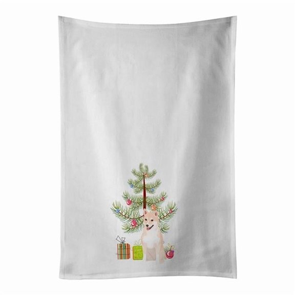 Carolines Treasures WDK3160WTKT 28 x 19 in. Unisex Shiba Inu Cream No.2 Christmas White Dish Towels Kitchen Towel - Set of 2
