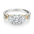 thumbnail image 3 of Gem Stone King 1.76 Cttw Cushion and Half Moon Moissanite and White Lab Grown Diamond 3-Stone Engagement Ring for Women | 925 Silver and 10K Yellow Gold | Available in Size 5, 6, 7, 8, 9, 3 of 5