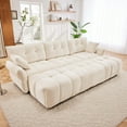 thumbnail image 3 of 3-Seater Sofa Set with 3 Ottomans & Pillows, Solid Wood Frame in Elegant Textured Chenille. Ideal for Living Rooms, Lounges, Offices (White), 3 of 9