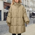 thumbnail image 2 of Breezora Women Stand Collar Longline Puffer Coat Loose Fit Warm Winter Jacket Comfortable Cozy S Size Khaki, 2 of 4