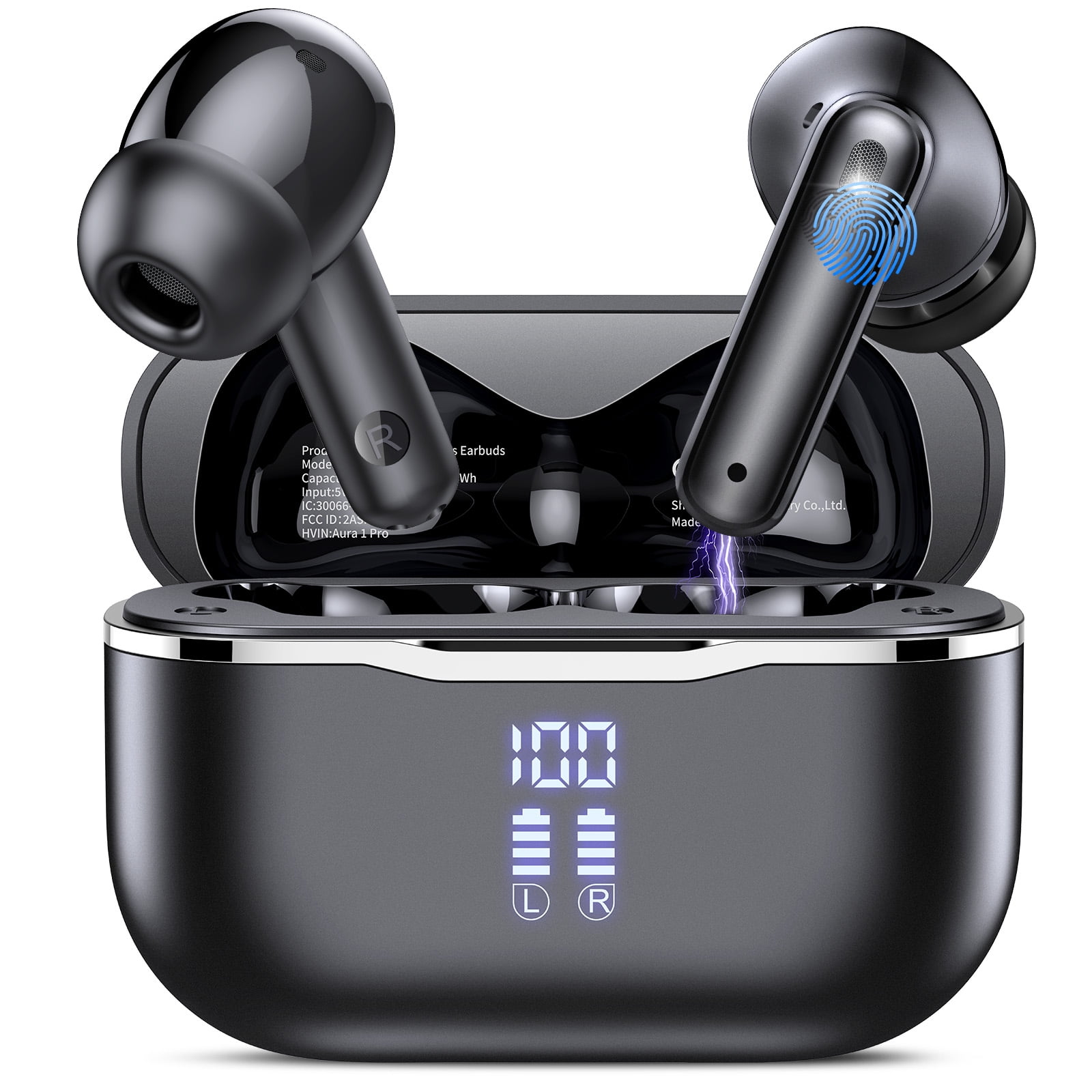 Wireless Earbuds, Bluetooth 6.0 Headphones with 6 ENC Noise Cancelling Mics, 60H Playtime ANC 55dB Ear Buds, IPX7 Waterproof LED Display in-Ear Earphones with 5 Spatial Audio for iPhone Android