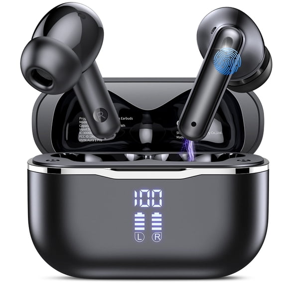Wireless Earbuds, Bluetooth 6.0 Headphones with 6 ENC Noise Cancelling Mics, 60H Playtime ANC 55dB Ear Buds, IPX7 Waterproof LED Display in-Ear Earphones with 5 Spatial Audio for iPhone Android