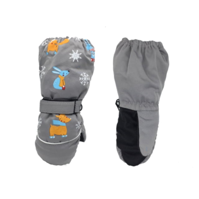 Ounissouiy 6 pares de manoplas impermeables para niños, dibujos animados cálidos, equipo deportivo de conejito, suministros de esquí, patrones, Suministros térmicos gris S