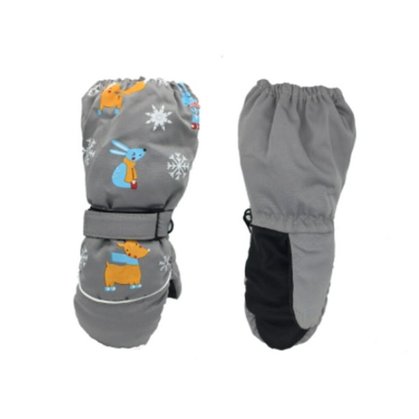 Ounissouiy 6 pares de manoplas impermeables para niños, dibujos animados cálidos, equipo deportivo de conejito, suministros de esquí, patrones, Suministros térmicos gris M