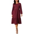 thumbnail image 1 of VESTIDOS DE OTOÑO PARA MUJER INSPIRE CHIC, CON MANGAS LARGAS, CUELLO REDONDO, TIERED, CASUAL, DE PUNTO, EN LÍNEA A, MIDI, CON BOLSILLOS, S BURDEOS, 1 of 6