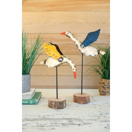 

SET OF TWO RECYCLED WOOD AND IRON GEESE ON A STAND