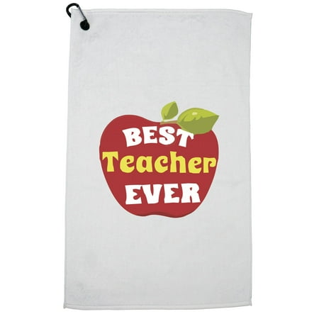 Trendy The Best Teacher Ever Red Apple Golf Towel with Carabiner