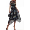 thumbnail image 2 of PRETTYGARDEN Cocktail Dresses for Women Summer Short Sleeve Floral Mesh Sheer Midi Party Wedding Guest Dress, 2 of 7