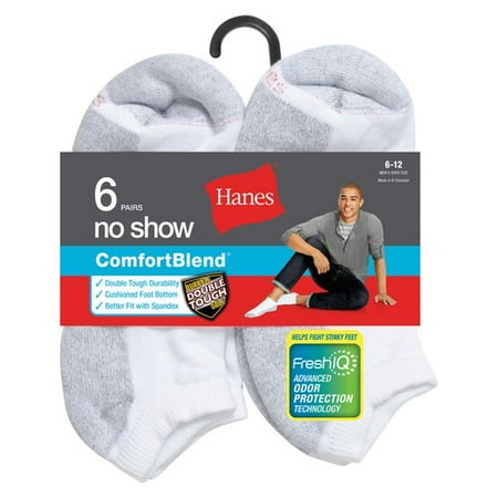 Hanes Men's FreshIQ Comfort Toe No Show Socks 6-Pack