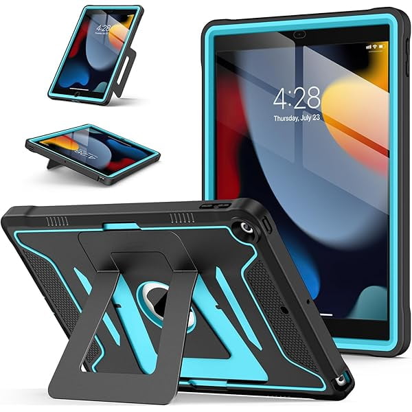 Chenchen Case for iPad 9th/8th/7th Generation 10.2-Inch (2021/2020/2019 Release), with Screen Protector and Multi-Angle Kickstand, Rugged Full Body Heavy Duty Protective Cover - Black Blue