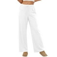 thumbnail image 1 of Amzcrzy Pantalones Mujer A Rayas Informales Cintura Alta Cordón Elástico Tipo Bóxer Cómodos Holgados Anchos Con Bolsillos Tallas S-2XL Blanco, 1 of 8