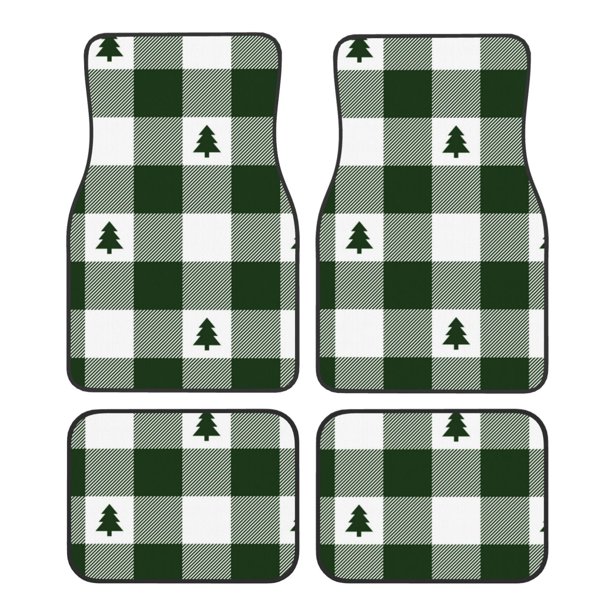 Balery Green White Lumberjack Plaid Juego de 4 Alfombrillas para Auto, Revestimientos de Caucho Resistente, Diseño Antideslizante